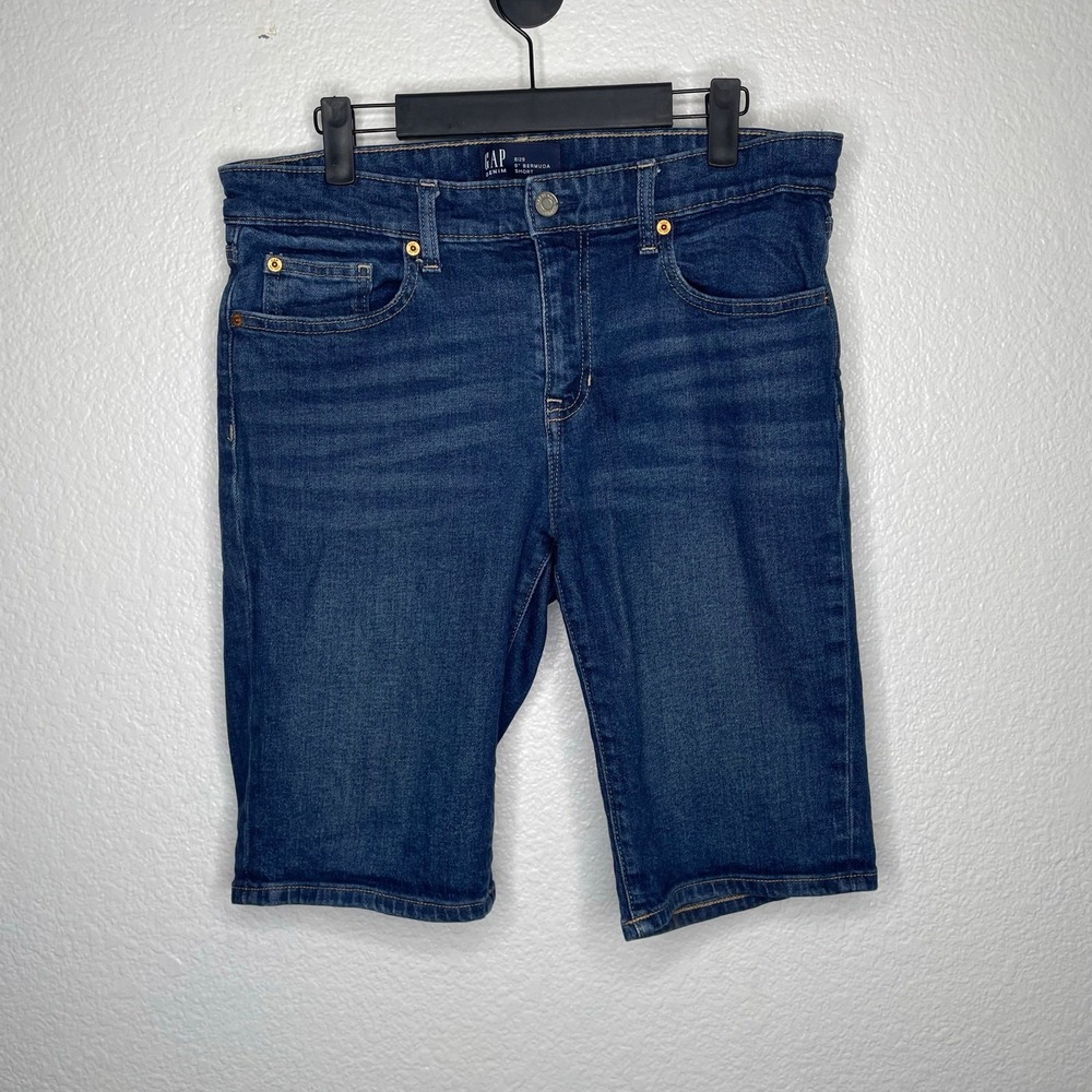 Gap Denim Womens 9 Inch Bermuda Shorts Dark Wash Blue Stretch Size 8 29